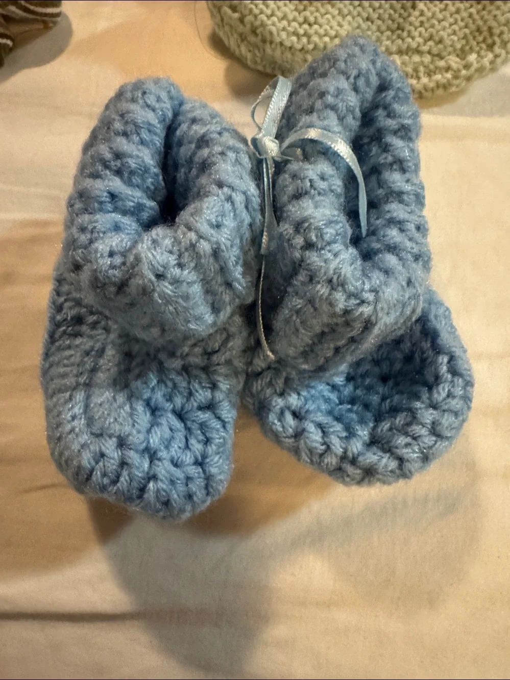 Handmade Kids Crochet Booties - Blue and Cream